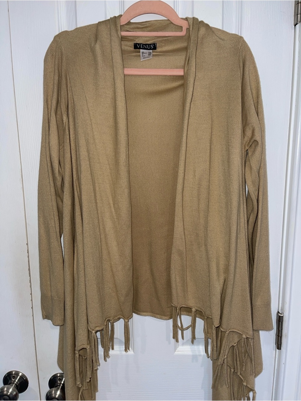 VENUS Women's Tan Open-Front Fringe Cardigan Sweater Sz M SKU: 0929-57